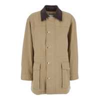 Geci Beige Jacket With Corduroy Collar And Front Snap Button Closure In Cotton Woman Femei