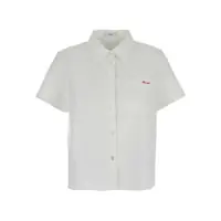 Tricouri White T-Shirt With Classic Collar And Logo Lettering Embroidery On The Front In Cotton Blend Woman Femei