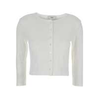 Cardigane 'Pointelle' White Crewneck Cardigan With Front Button Closure In Cotton Woman Femei