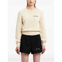 Pulovere Palm Angels Dama - Pulovere Palm Angels Cream White Crewneck Sweater With Embroidered Logo In Cotton Woman Beige Femei (BM 17637798) - B-mall.ro