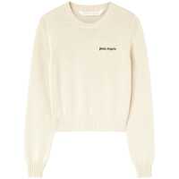 Pulovere Cream White Crewneck Sweater With Embroidered Logo In Cotton Woman Femei
