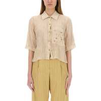Bluze Cotton Gauze Shirt With Appliqués Femei