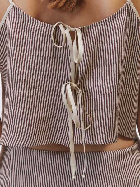 Bluze ALYSI Micro Stripe Top With Laces BORDEAUX Femei (BM 17639899) 3