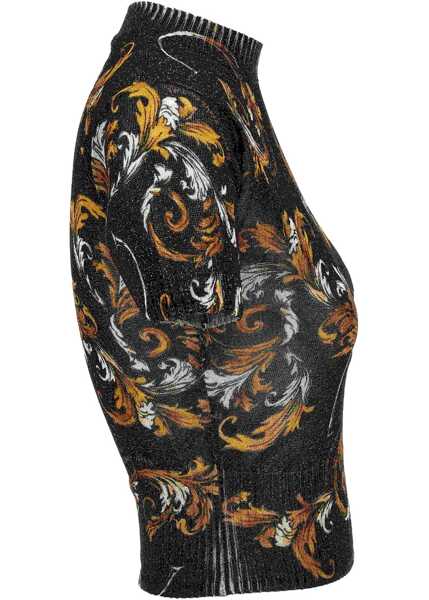 Tricouri Versace Jeans Couture Outline Baroque Knitted T-Shirt BLACK Femei (BM 17639944) 3