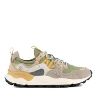 Sneakers Flower Mountain Yamano 3 Light Brown And Military Green Suede And Canvas Sneakers Barbati