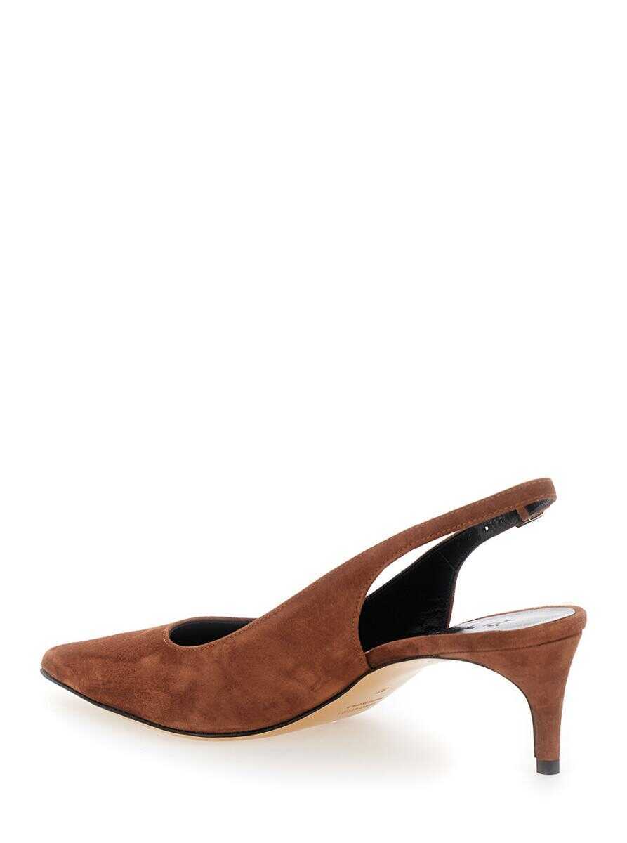 Pantofi cu toc PLAIN Luisa Brown Slingback Pumps With Low Heel In Suede Woman BROWN Femei (BM 17645166) 2