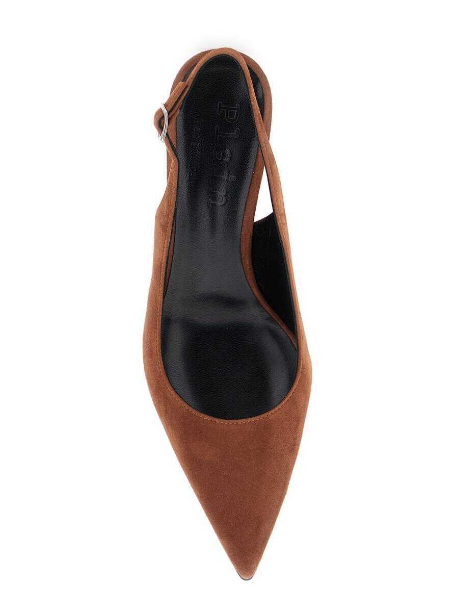 Pantofi cu toc PLAIN Luisa Brown Slingback Pumps With Low Heel In Suede Woman BROWN Femei (BM 17645166) 3
