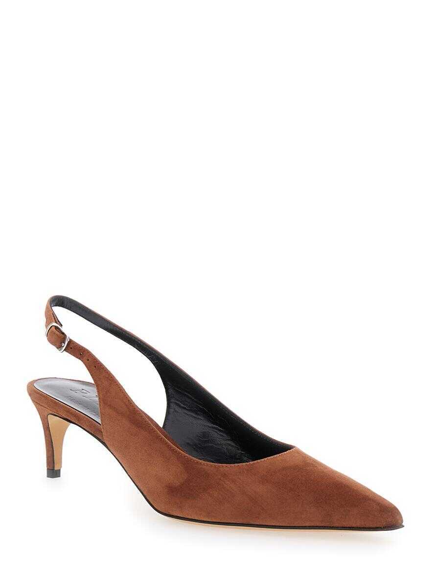 Pantofi cu toc PLAIN Luisa Brown Slingback Pumps With Low Heel In Suede Woman BROWN Femei (BM 17645166) 1