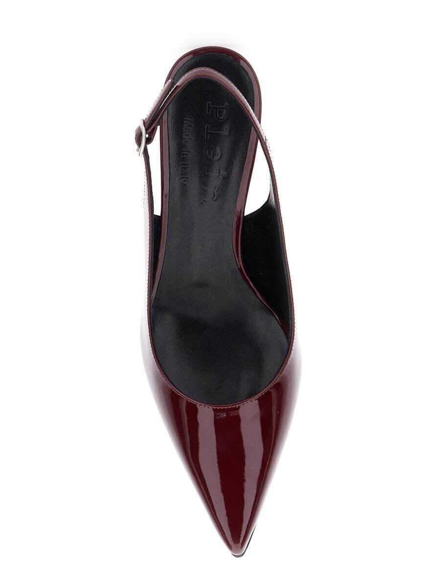 Pantofi cu toc PLAIN Luisa Bordeaux Slingback Pumps With Low Heel In Patent Leather Woman Red Femei (BM 17645169) 4