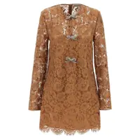 Rochii Self-Portrait 'Tan Lace Bow Mini' Dress Femei