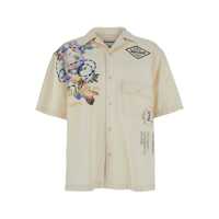 Camasi Beige Bowling Shirt With Cubab Collar And All-Over Prints In Cotton Man Barbati