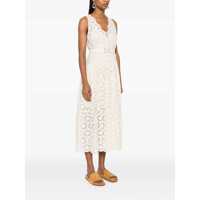 Imbracaminte TWINSET Dama - Rochii TWINSET White Long Dress With V-Neck And Waist Belt With Metallic Logo Plaque In Cotton Woman WHITE Femei (BM 17652843) - B-mall.ro
