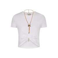 Tricouri Elisabetta Franchi Logo Detail Cropped T-Shirt Femei