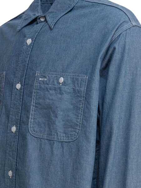 Camasi casual Beams Plus Work Chambray Shirt Blue Barbati (BM 17658216) 5