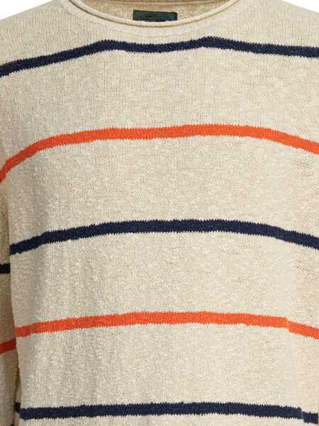 Pulovere Beams Plus Striped crewneck sweater White Barbati (BM 17658219) 3