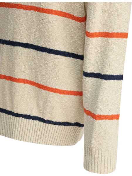 Pulovere Beams Plus Striped crewneck sweater White Barbati (BM 17658219) 4