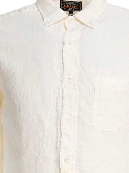 Camasi casual Beams Plus Linen Solid Shirt White Barbati (BM 17658303) 3