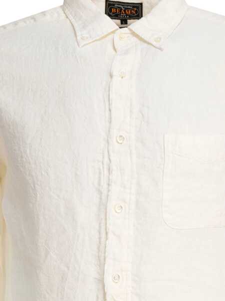 Camasi casual Beams Plus Linen Solid Shirt White Barbati (BM 17658303) 4