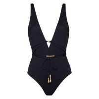 Costume de baie 'Lagon' Black Swimsuit With V Neck And Front Tie Closure In Tech Fabric Stretch Woman Femei