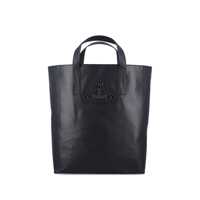 Genti de mana 'Sarah' Black Medium Tote Bag With Embossed Orb Logo On The Front In Leather Woman Femei