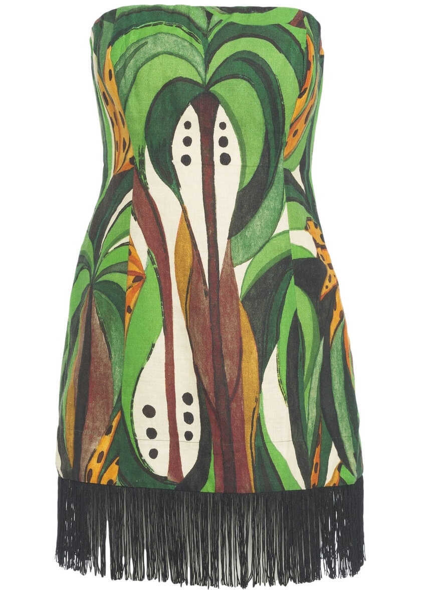 Tricouri Farmrio Off-shoulder top with fringes Green Femei (BM 17660575) 1