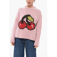 Pulovere casual Crew Neck Candyfloss Cherry Wool Blend Pullover Femei