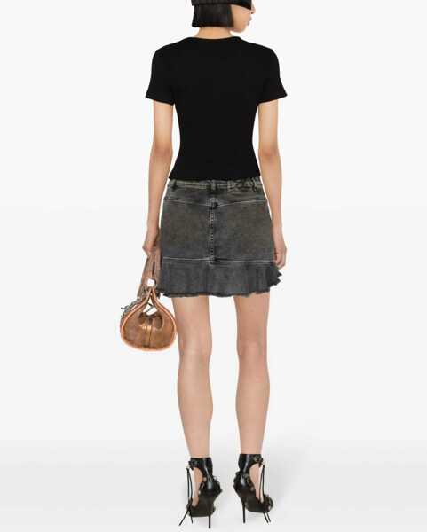 Tricouri Blumarine Ribbed Crop T-Shirt With Rhinestoned Logo Black Femei (BM 17660722) 4