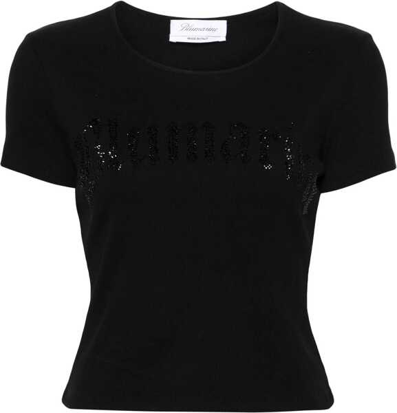 Tricouri Blumarine Ribbed Crop T-Shirt With Rhinestoned Logo Black Femei (BM 17660722) 1