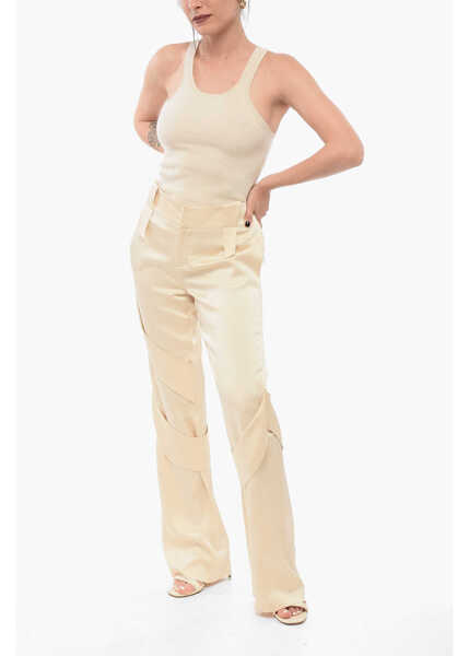 Pantaloni casual Blumarine Satin Cargo Pants Yellow Femei (BM 17660725) 4