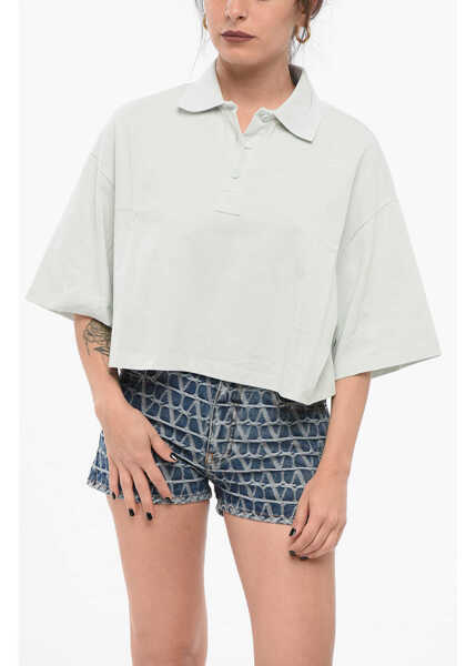 Tricouri Polo Bottega Veneta Piquet Cotton Cropped Fit Polo Light Blue Femei (BM 17660755) 1