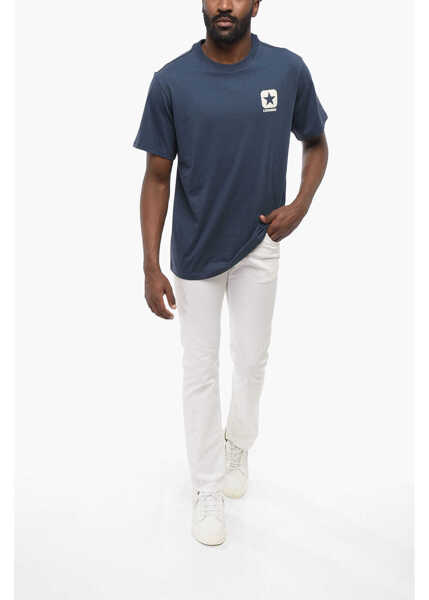 Tricouri Converse Cotton Crew-Neck T-Shirt With Contrast And Embossed Logo Blue Barbati (BM 17660893) 4