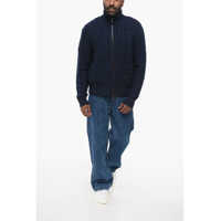 Topuri Versace pentru Barbati - Bluze de trening Versace Virgin Wool Zip-Up Pullover With Cable Knit Design Blue Barbati (BM 17660914) - B-mall.ro
