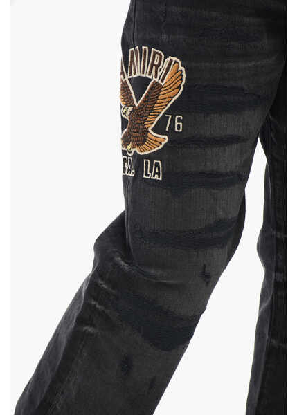 Blugi drepti AMIRI Embroidered Varsity Eagle Regular Fit Denims 22Cm Black Barbati (BM 17660920) 4