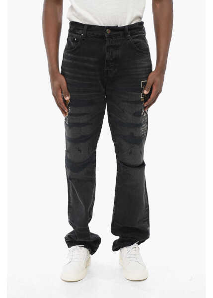 Blugi drepti AMIRI Embroidered Varsity Eagle Regular Fit Denims 22Cm Black Barbati (BM 17660920) 1