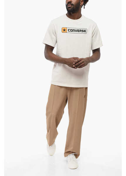Tricouri Converse Logo Printed Standard Fit Crew-Neck T-Shirt White Barbati (BM 17661253) 4