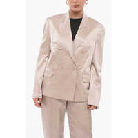 Sacouri Crumpled Effect Satin Double Breasted Blazer Femei