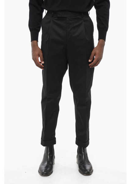 Pantaloni eleganti PT TORINO Cuffed Hem Cotton Pants Black Barbati (BM 17661334) 1