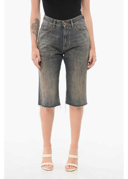 Pantaloni scurti Balenciaga Vintage Washed Denim Shorts With Raw-Cut Hem Blue Femei (BM 17668063) 1