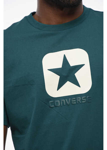 Tricouri Converse Cotton Crew-Neck T-Shirt With Contrasting And Embossed Logo Green Barbati (BM 17668117) 3