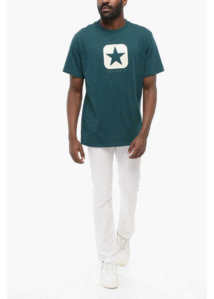 Tricouri Converse Cotton Crew-Neck T-Shirt With Contrasting And Embossed Logo Green Barbati (BM 17668117) 4