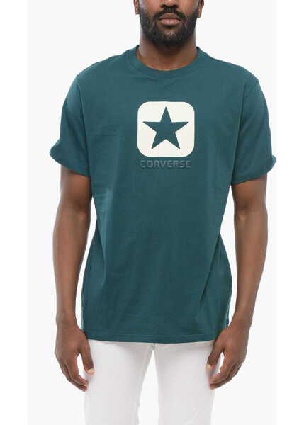Tricouri Converse Cotton Crew-Neck T-Shirt With Contrasting And Embossed Logo Green Barbati (BM 17668117) 1