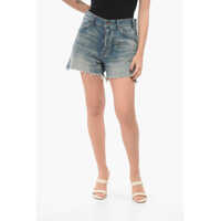 Pantaloni scurti Vintage Washed Denim Shorts With Raw-Cut Hem Femei