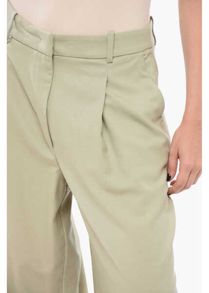 Pantaloni casual FEDERICA TOSI Wool Blend Palazzo Pants Green Femei (BM 17668186) 3