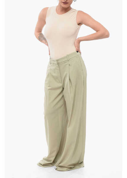 Pantaloni casual FEDERICA TOSI Wool Blend Palazzo Pants Green Femei (BM 17668186) 4