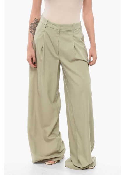 Pantaloni casual FEDERICA TOSI Wool Blend Palazzo Pants Green Femei (BM 17668186) 1