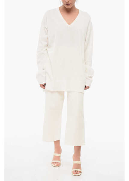 Pulovere Aspesi V Neck Cotton Sweater White Femei (BM 17668192) 4