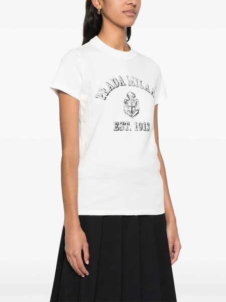 Tricouri Prada Prada Cotton Crew-Neck T-Shirt WHITE Femei (BM 17670501) 3