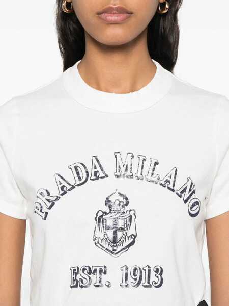 Tricouri Prada Prada Cotton Crew-Neck T-Shirt WHITE Femei (BM 17670501) 5