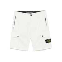 Pantaloni Stone Island White Cotton Shorts With Patch Logo Barbati