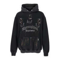 Bluze de trening Black Hoodie With Fixed Hood And Maxi Print On The Front In Cotton Man Barbati